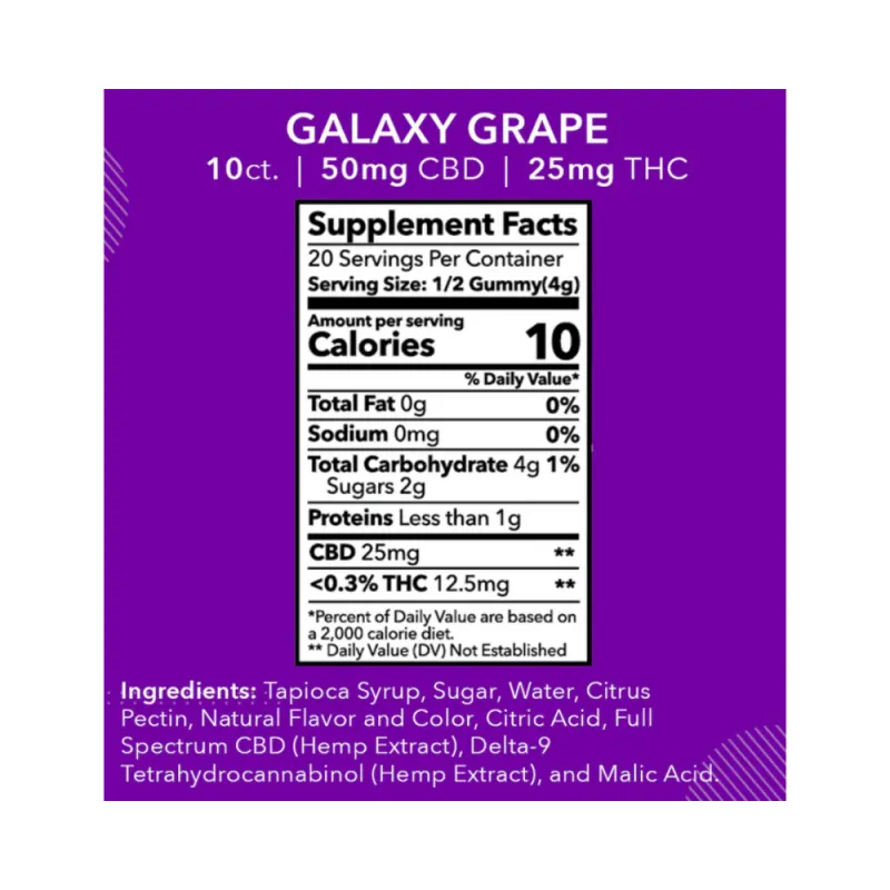 10 Gummies CBD & THC - 25 mg - Galaxy Grape / MDRN MOOD